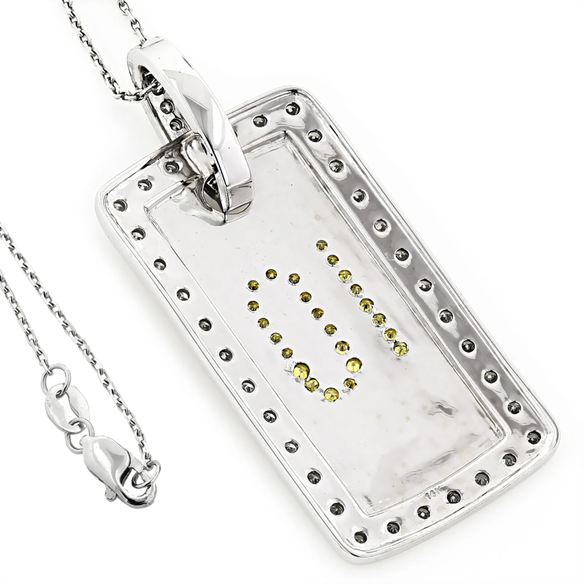 14K White Gold White Yellow Diamond Number 10 Dog Tag Pendant 1.60 4 14K White Gold White Yellow Diamond Number 10 Dog Tag Pendant 1.60 - Image 4