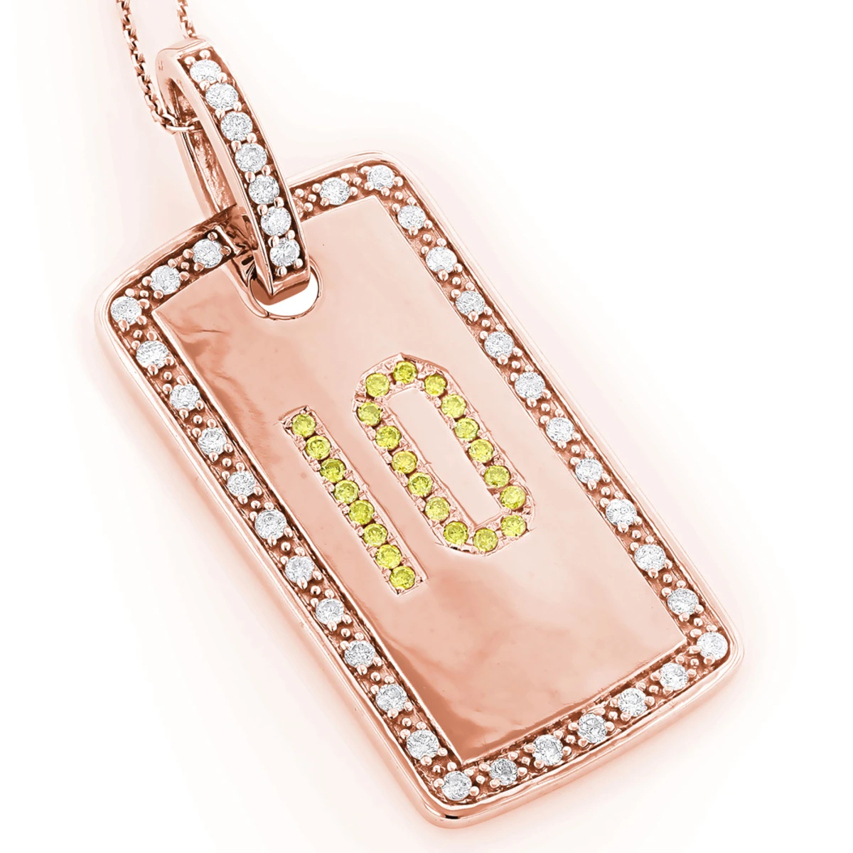 14K White Gold White Yellow Diamond Number 10 Dog Tag Pendant 1.60 3 14K White Gold White Yellow Diamond Number 10 Dog Tag Pendant 1.60 - Image 3