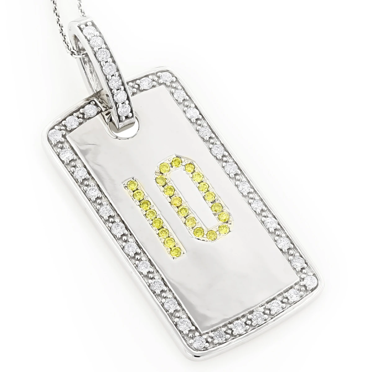 14K White Gold White Yellow Diamond Number 10 Dog Tag Pendant 1.60 1 14K White Gold White Yellow Diamond Number 10 Dog Tag Pendant 1.60