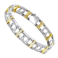14K White/Yellow Gold Men's Diamond Two-Tone Bracelet 4ct