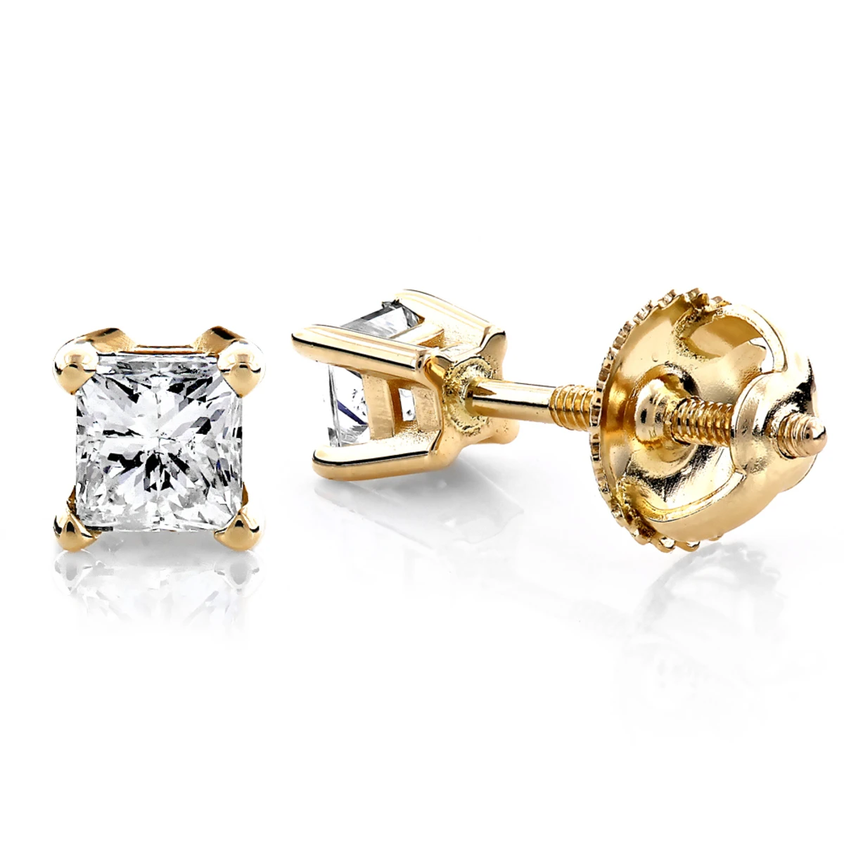 14K Yellow Gold Princess Diamond Stud Earrings 0.25ct 1 14K Yellow Gold Princess Diamond Stud Earrings 0.25ct