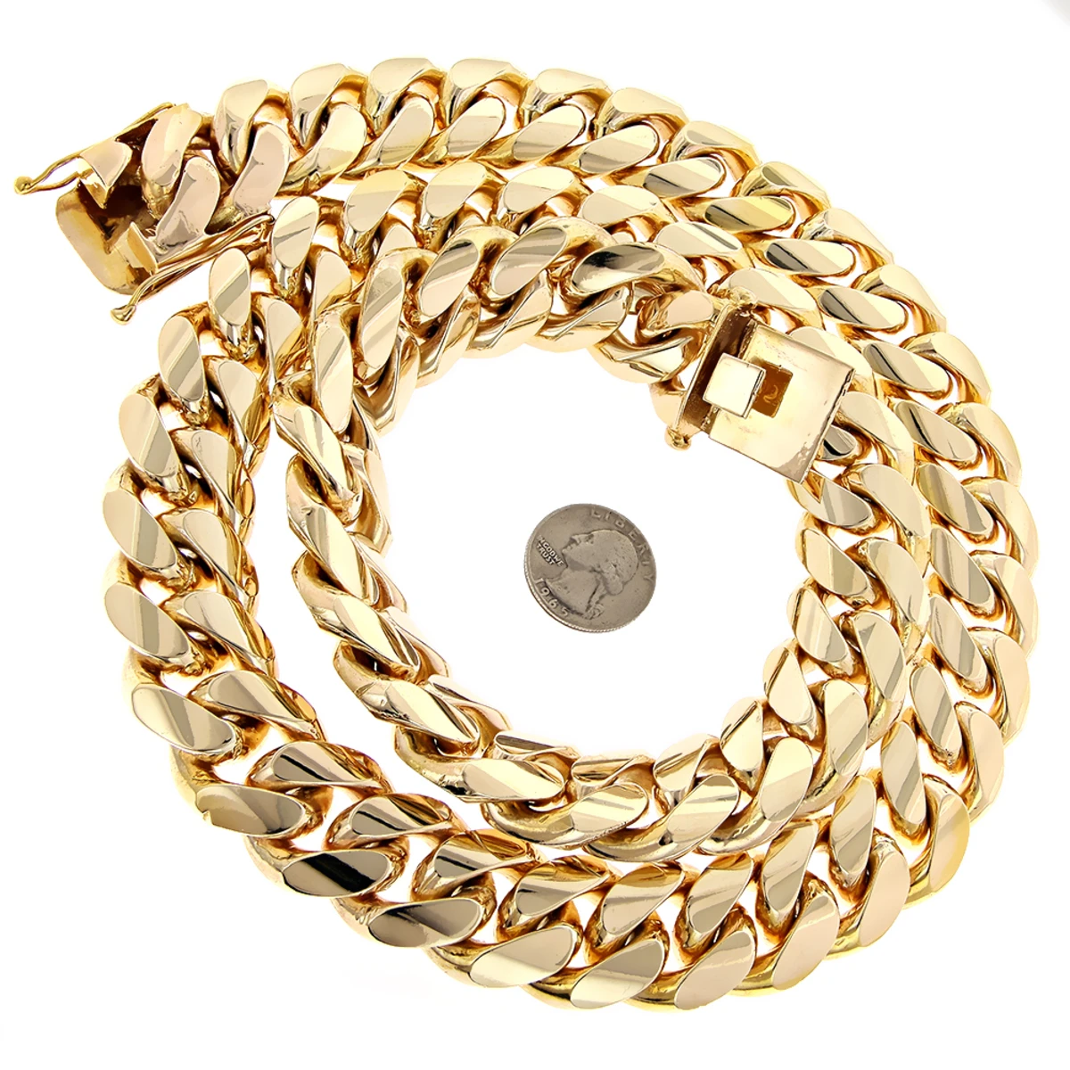 1.5 Kilo Miami Cuban Link Chain Solid 14K Yellow Gold Necklace For Men 1 1.5 Kilo Miami Cuban Link Chain Solid 14K Yellow Gold Necklace For Men