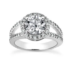 Halo 18K White Gold Diamond Engagement Ring Setting 0.72ct