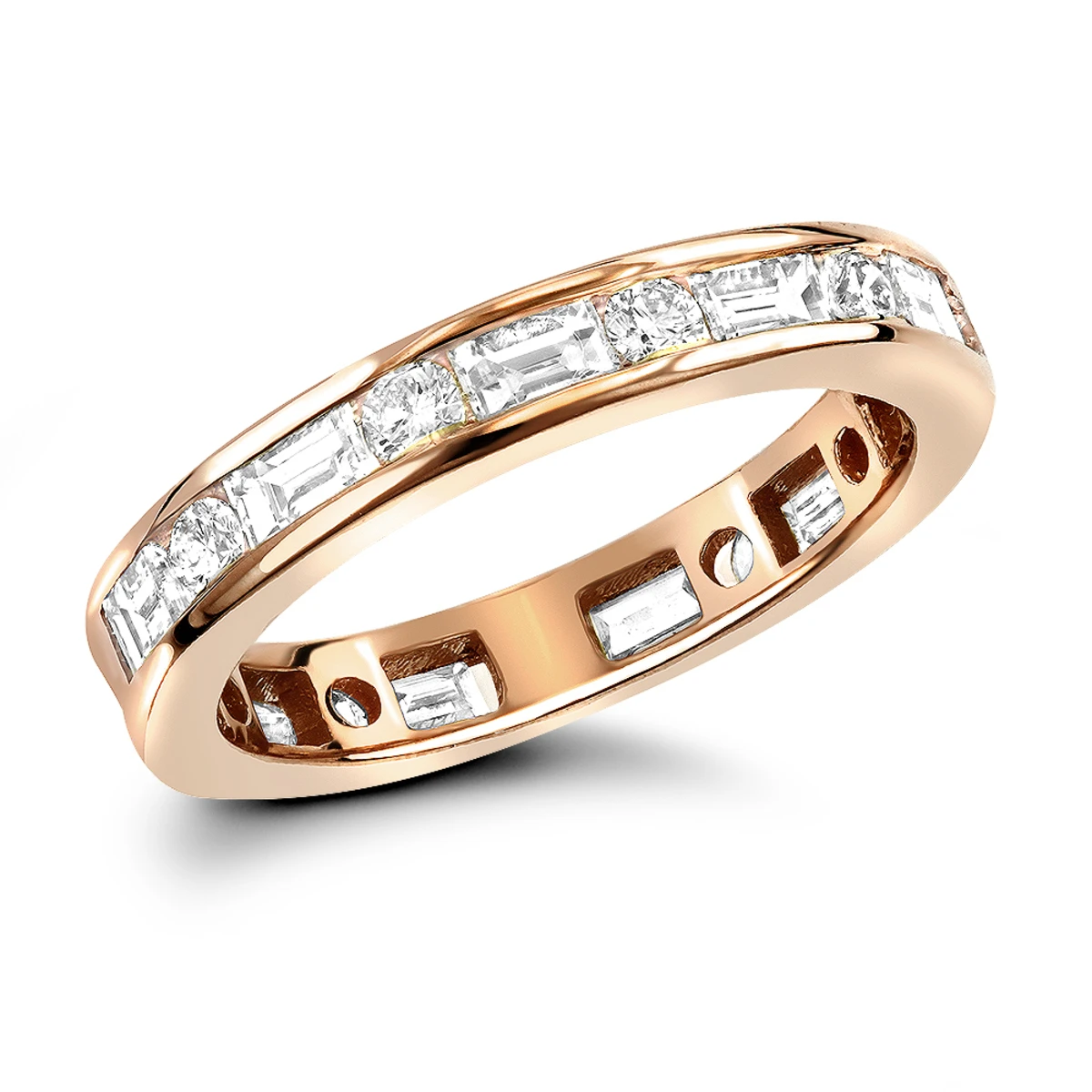 Eternity Band 18K Yellow Gold 1.56ct Round And Baguette Diamonds 3 Eternity Band 18K Yellow Gold 1.56ct Round And Baguette Diamonds - Image 3