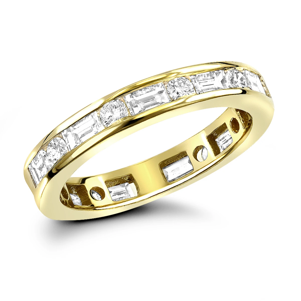 Eternity Band 18K Yellow Gold 1.56ct Round And Baguette Diamonds 1 Eternity Band 18K Yellow Gold 1.56ct Round And Baguette Diamonds