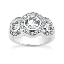 Thin 18K White Gold Diamond Three Stones Engagement Ring 1.42ct 3.60mm