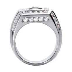 18K White Gold Men's Diamond Ring 1.98ct -Luxurman 18k gold mens diamond ring 198ct p 31685 back white 20220426