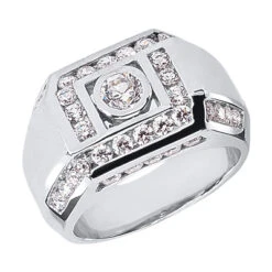 18K White Gold Men's Diamond Ring 1.98ct