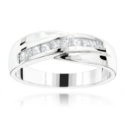 18K White Gold Men's Diamond Wedding Band 1ct