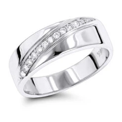 18K White Gold Men's Diamond Wedding Ring 0.12ct 7.1mm