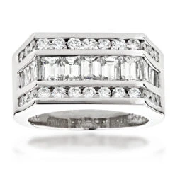 18K White Gold Men's Round & Baguette Diamonds Ring 2.43ct