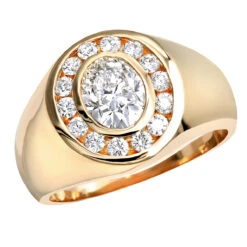 18K Yellow Gold Men's Round & Oval Diamonds Ring 2.06ct -Luxurman 18k gold mens round oval diamonds ring 206ct p 31667 ro
