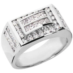 18K White Gold Men's Round & Princess Diamonds Ring 0.49ct