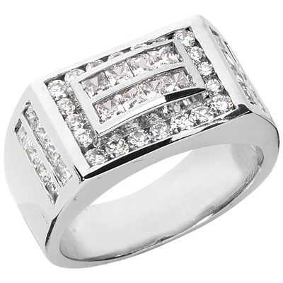 18K White Gold Men's Round & Princess Diamonds Ring 0.49ct 1 18K White Gold Men's Round & Princess Diamonds Ring 0.49ct