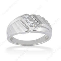 18K White Gold Men's Round & Princess Diamonds Ring 0.54ct