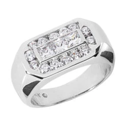 18K White Gold Men's Round & Princess Diamonds Ring 1.51ct