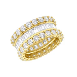 18K Yellow Gold Round & Baguette Diamond Eternity Band 6ct