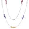 18K White Gold Ruby & Sapphire White Yellow Diamond Flower Necklace For Women 33c