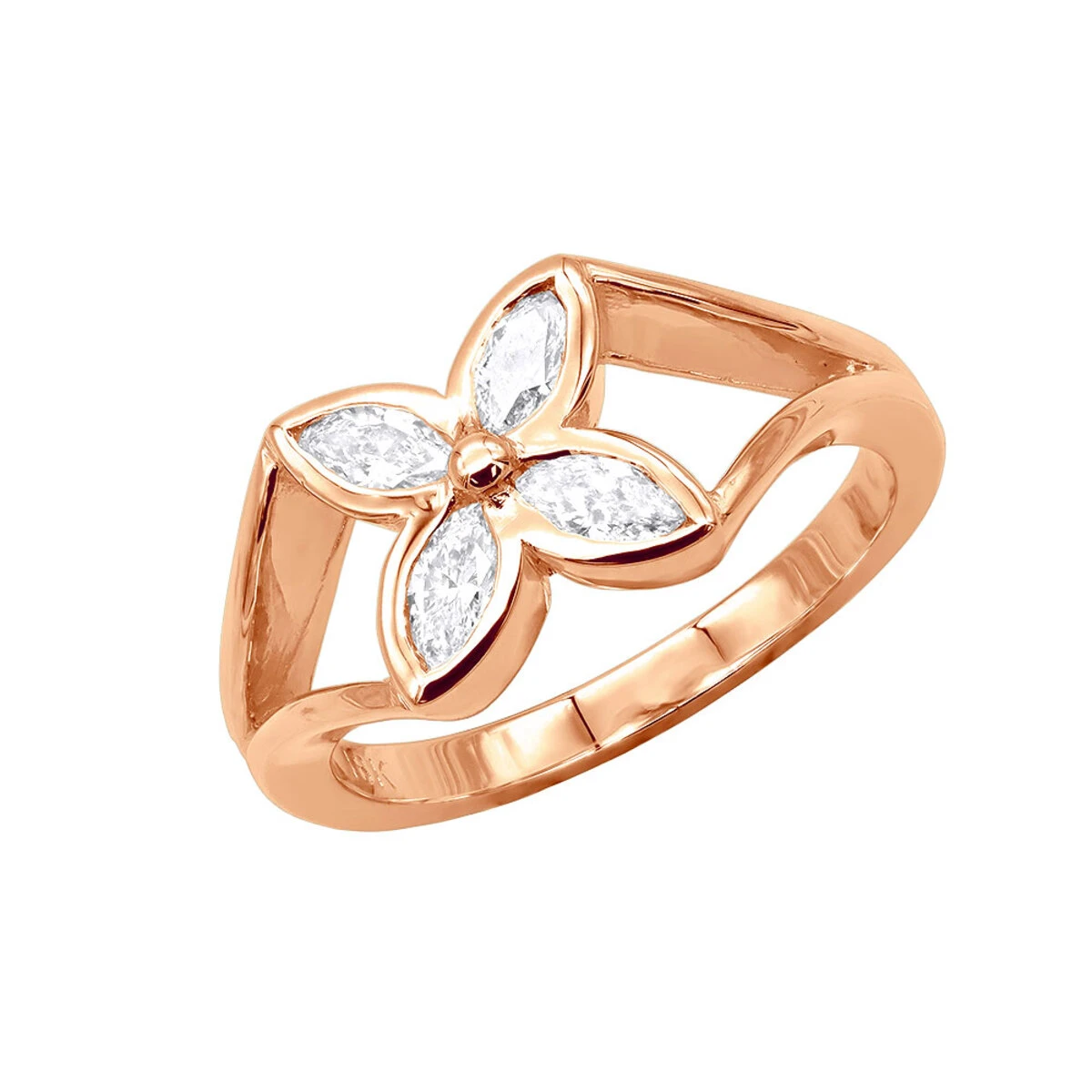 18K Yellow Gold Women's Diamond Ring Flower Design 0.6ct 3 18K Yellow Gold Women's Diamond Ring Flower Design 0.6ct - Image 3