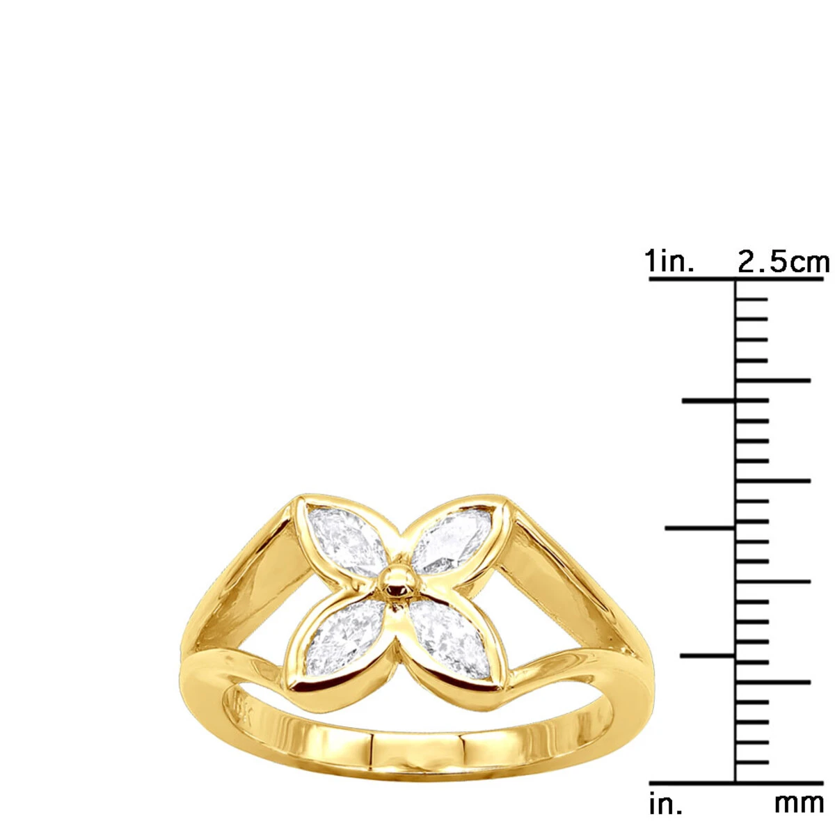 18K Yellow Gold Women's Diamond Ring Flower Design 0.6ct 8 18K Yellow Gold Women's Diamond Ring Flower Design 0.6ct - Image 8