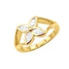 18K Yellow Gold Women's Diamond Ring Flower Design 0.6ct
