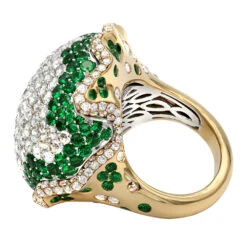 18K Yellow Gold Womens Statement Ring Unique 11 Carat Diamond Emerald Ladies Ring -Luxurman 18k gold womens statement ring unique 11 carat diamond and emerald ladies ring back yellow