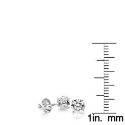 One Carat 18K White Gold 4 Prong Round Diamond Stud Earrings -Luxurman 18k white gold 4 prong round diamond stud earrings 15c p 21 rulerwh