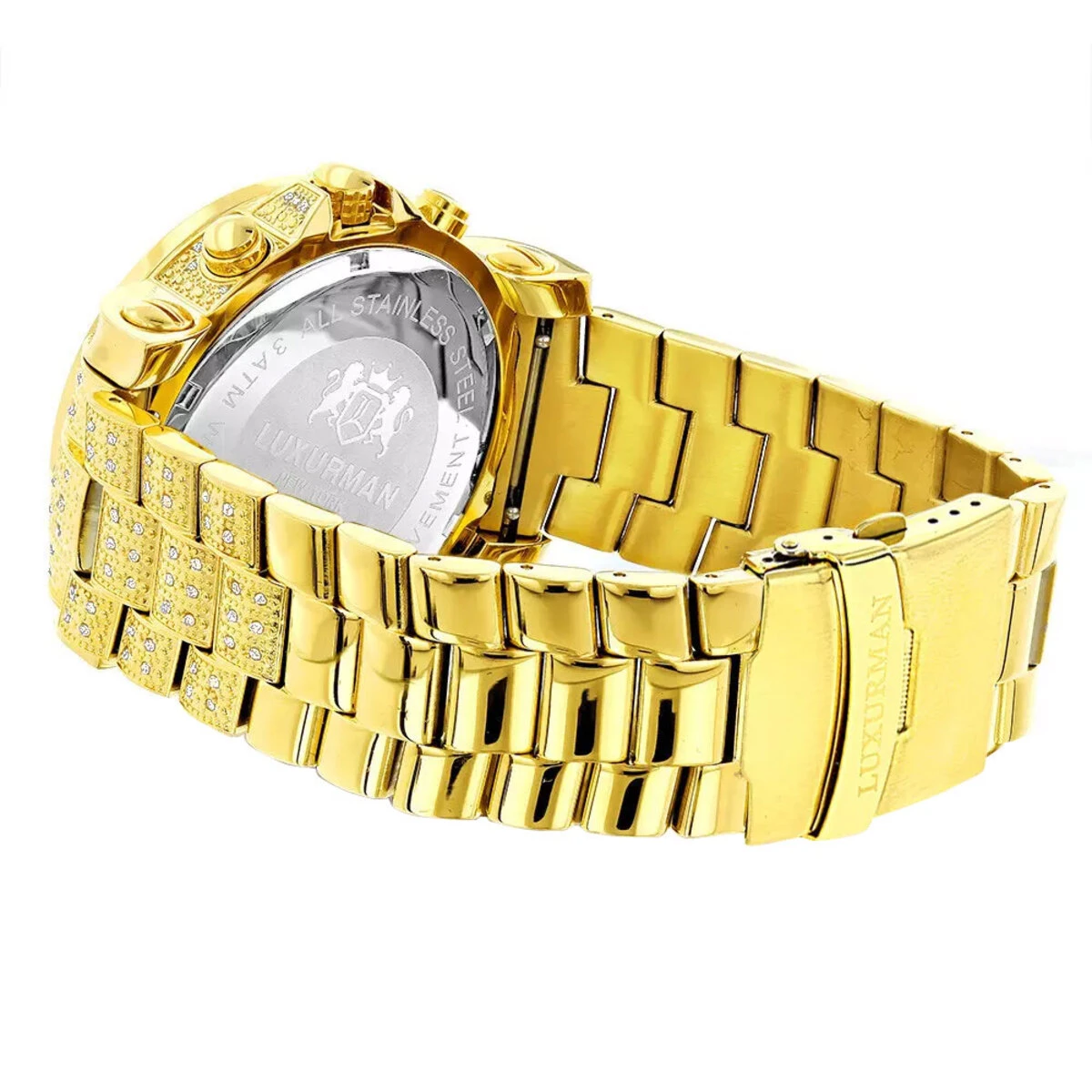 18k Yellow Gold Pltd Fully Iced Out Large Men's Diamond Watch Luxurman Escalade 48mm 3.5ct 2 18k Yellow Gold Pltd Fully Iced Out Large Men's Diamond Watch Luxurman Escalade 48mm 3.5ct - Image 2