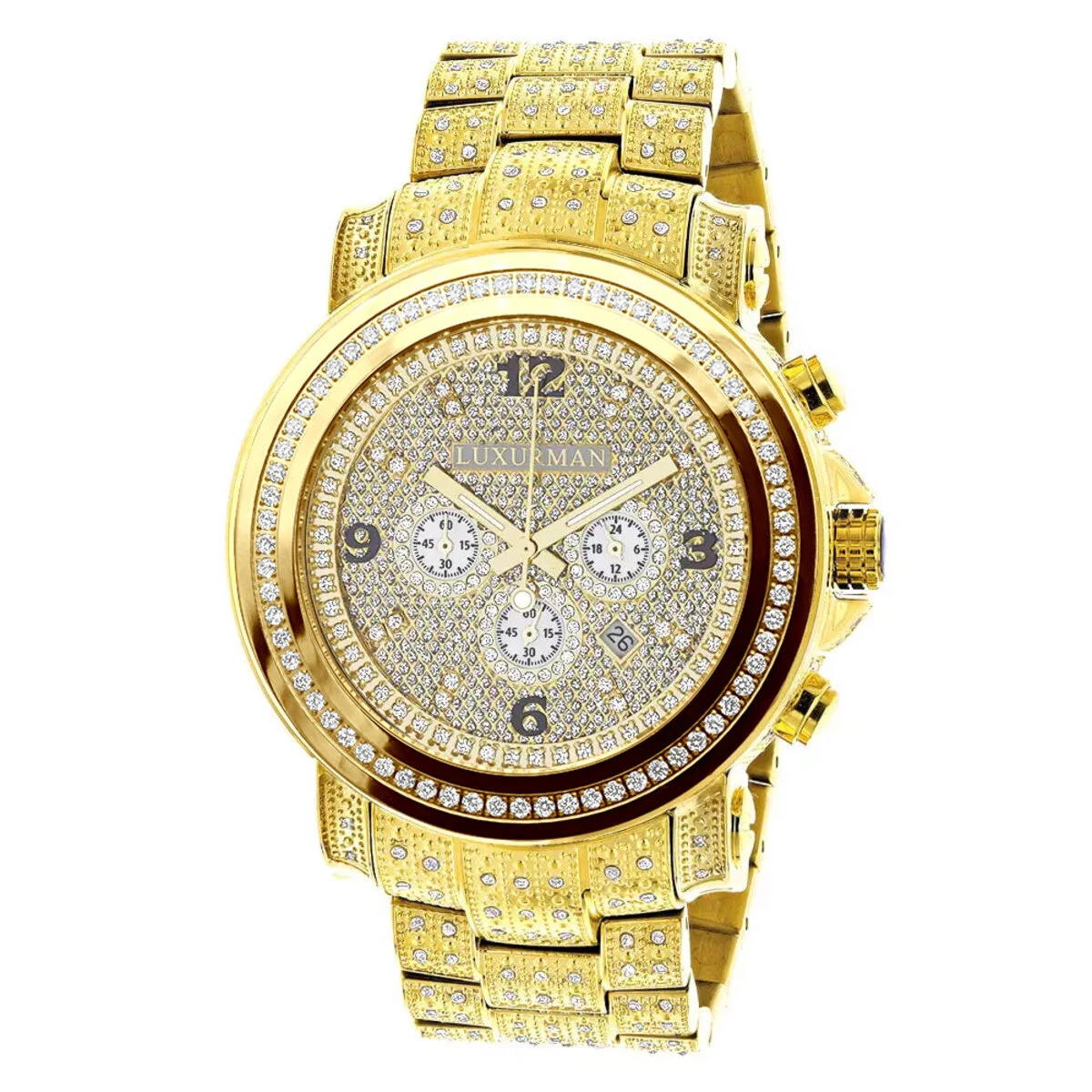 18k Yellow Gold Pltd Fully Iced Out Large Men's Diamond Watch Luxurman Escalade 48mm 3.5ct 1 18k Yellow Gold Pltd Fully Iced Out Large Men's Diamond Watch Luxurman Escalade 48mm 3.5ct
