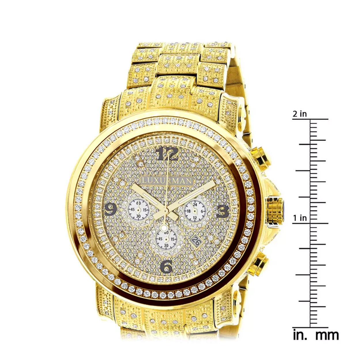 18k Yellow Gold Pltd Fully Iced Out Large Men's Diamond Watch Luxurman Escalade 48mm 3.5ct 5 18k Yellow Gold Pltd Fully Iced Out Large Men's Diamond Watch Luxurman Escalade 48mm 3.5ct - Image 5