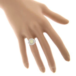 2 Carat 14K White Gold White And Yellow Diamonds Flower Ladies Ring By Luxurman -Luxurman 2 carat 14k gold white and yellow diamonds flower ladies ring by luxurman bodwh