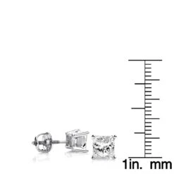 2 Carat Princess Diamond Stud Earrings 14K White Gold -Luxurman 2 carat princess diamond stud earrings 14k white gold p 5647 rulerwh