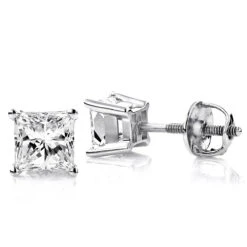 2 Carat Princess Diamond Stud Earrings 14K White Gold