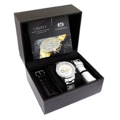 2 Carat Two Tone Men's Diamond Luxurman Liberty Watch W Swiss Movement -Luxurman 2 carat two tone mens diamond luxurman liberty watch w swiss movement box
