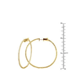 2 Inch Diamond Hoop Earrings 1ct 14K Yellow Gold Inside Out Hoops -Luxurman 2 inch diamond hoop earrings 09ct 14k gold inside out hoops ruler