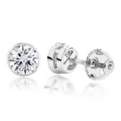 2ct Diamond Platinum Stud Earrings Bezel Set Round Cut