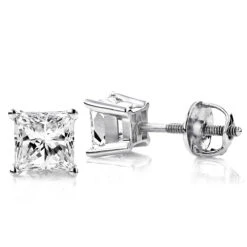 2ct Princess Cut Diamond Platinum Stud Earrings
