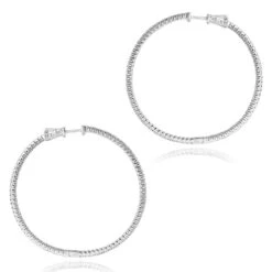 2mm 2in Inside Out Diamond Hoop Earrings For Women 1.6ct 14K White Gold -Luxurman 2mm 175in inside out diamond hoop earrings for women 16ct 14k gold backwh