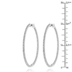 2mm 2in Inside Out Diamond Hoop Earrings For Women 1.6ct 14K White Gold -Luxurman 2mm 175in inside out diamond hoop earrings for women 16ct 14k gold rulerwh