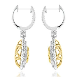 3 Carat 14K White Gold White Yellow Diamond Flower Earrings For Women By Luxurman -Luxurman 3 carat 14k gold white yellow diamond flower earrings for women by luxurman backwh