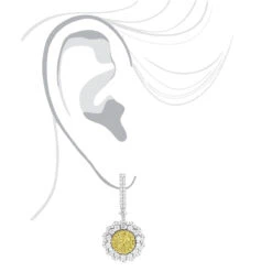 3 Carat 14K White Gold White Yellow Diamond Flower Earrings For Women By Luxurman -Luxurman 3 carat 14k gold white yellow diamond flower earrings for women by luxurman bodwh