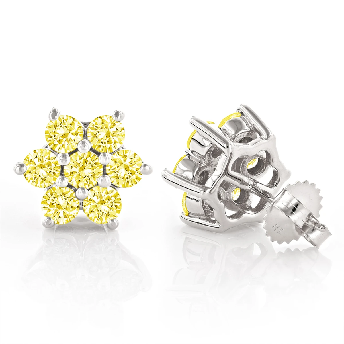 3 Carat Yellow Diamond Stud Earrings 14K Yellow Gold 2 3 Carat Yellow Diamond Stud Earrings 14K Yellow Gold - Image 2