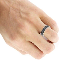 Platinum Anniversary Ring Black Diamond 3 Row Eternity Band For Men & Women 2.85Ct -Luxurman 3 row black diamond eternity band for men women 14k gold anniversary ring 001041bk body white