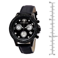 Luxurman Liberty Men's Diamond Watch Black Leather Band 44mm Bezel 2ct Swiss -Luxurman 44mm black diamonds bezel watch for men luxurman liberty leather band 2ct 967136l ruler