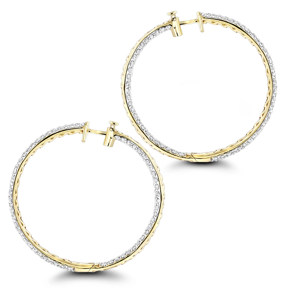 Large 5 Carat Diamond Hoop Earrings For Women 14K Yellow Gold Inside Out Style 4 Large 5 Carat Diamond Hoop Earrings For Women 14K Yellow Gold Inside Out Style - Image 4