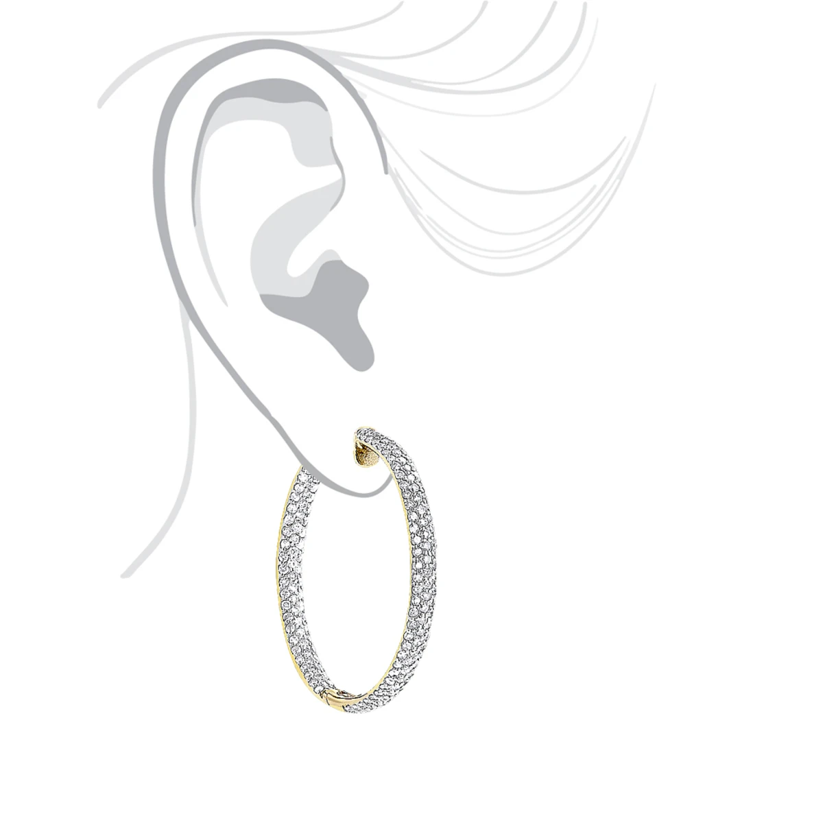 Large 5 Carat Diamond Hoop Earrings For Women 14K Yellow Gold Inside Out Style 5 Large 5 Carat Diamond Hoop Earrings For Women 14K Yellow Gold Inside Out Style - Image 5