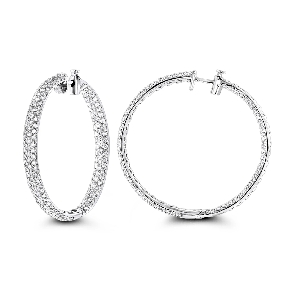 Large 5 Carat Diamond Hoop Earrings For Women 14K Yellow Gold Inside Out Style 2 Large 5 Carat Diamond Hoop Earrings For Women 14K Yellow Gold Inside Out Style - Image 2