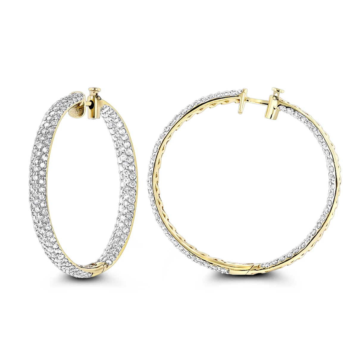 Large 5 Carat Diamond Hoop Earrings For Women 14K Yellow Gold Inside Out Style 1 Large 5 Carat Diamond Hoop Earrings For Women 14K Yellow Gold Inside Out Style