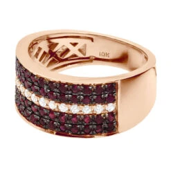 Unique Ring 10K Yellow Gold 5 Row 2.25 Carat Diamond And Ruby Wedding Band For Men -Luxurman 5 row 225 carat diamond and ruby wedding band for men 10k gold unique ring 018292 back rose