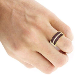 Unique Ring 10K Yellow Gold 5 Row 2.25 Carat Diamond And Ruby Wedding Band For Men -Luxurman 5 row 225 carat diamond and ruby wedding band for men 10k gold unique ring 018292 body yellow